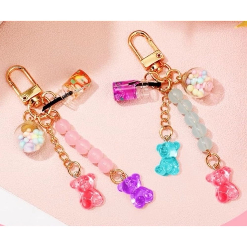 🧸NEW Set of 2 Teddy Bear Bag Charms Beaded Candy Pastels Keychain Cute Y2K